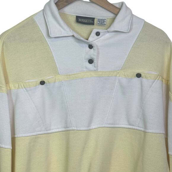 Vtg Nuggets Size Large Yellow Color Block 1/4 Snap Pullover Cropped Sweatshirt - Picture 2 of 7